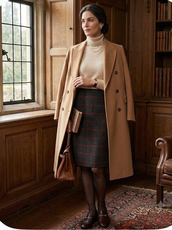 Dresses & Skirts - VTG Diane Dickinson 14 Red Check Pencil Skirt Cashmere 30" Waist Old Money‎